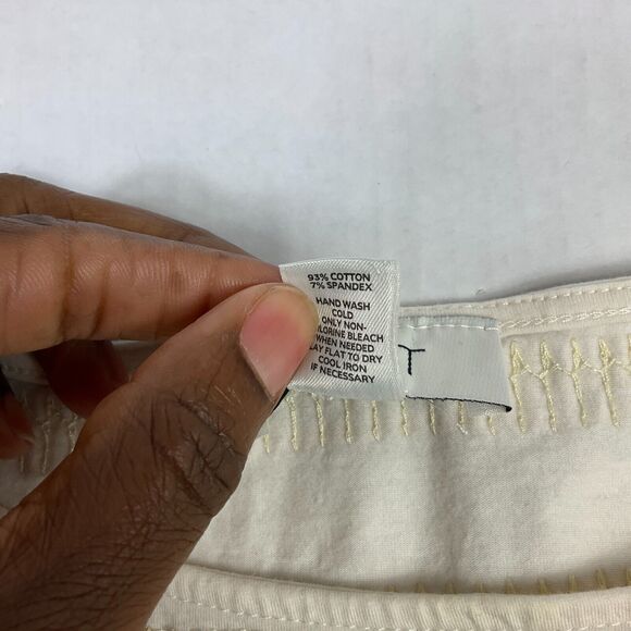 LOFT Sequin T-Shirt Ivory Gold Striped Short Sleeve Boat Neck Top Stretch Tee XS - Picture 5 of 11